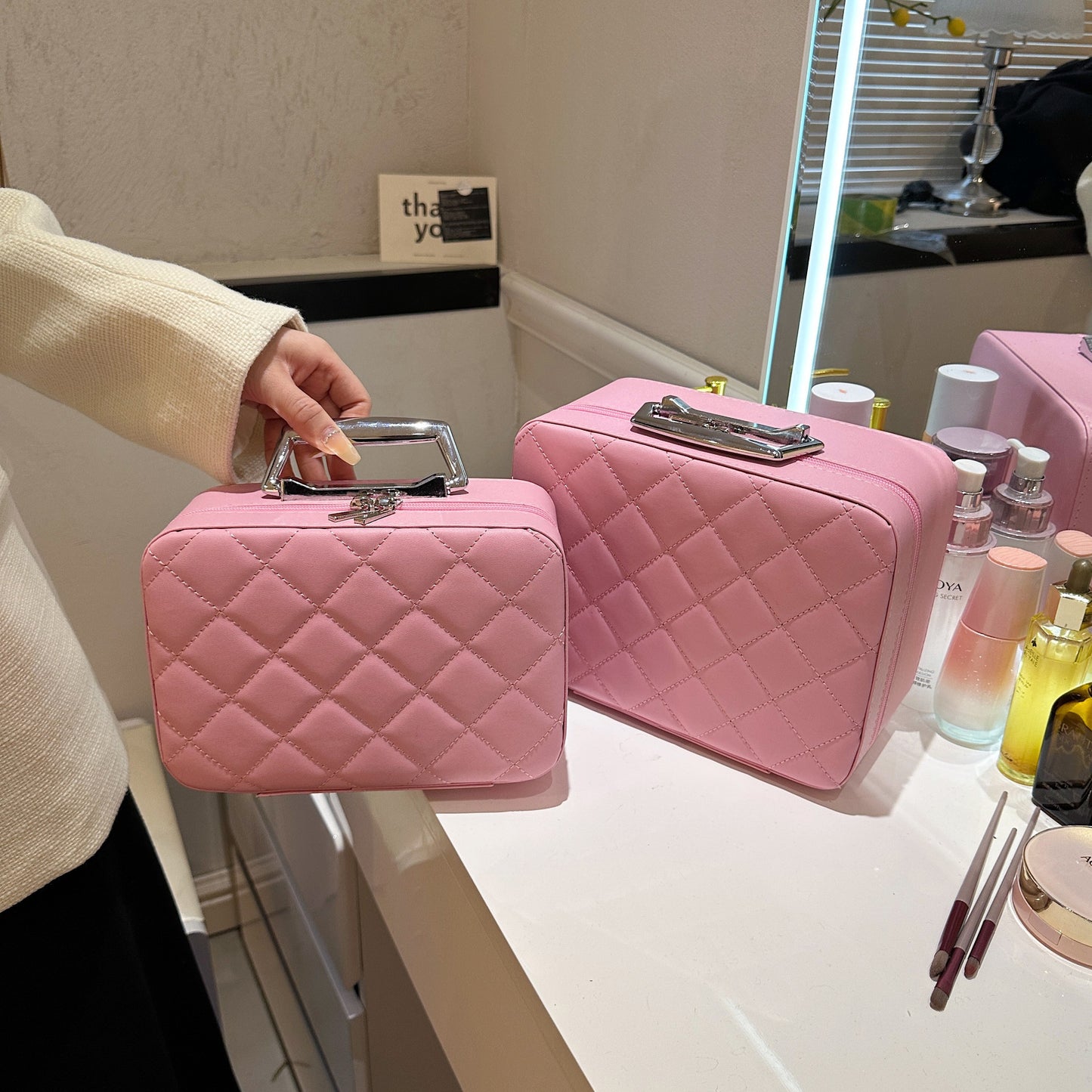 Kosmetik tasche mit Griff und Spiegel Mode große Kapazität tragbare Make-up Aufbewahrung taschen für Frauen - ❤️Princess Store❤️