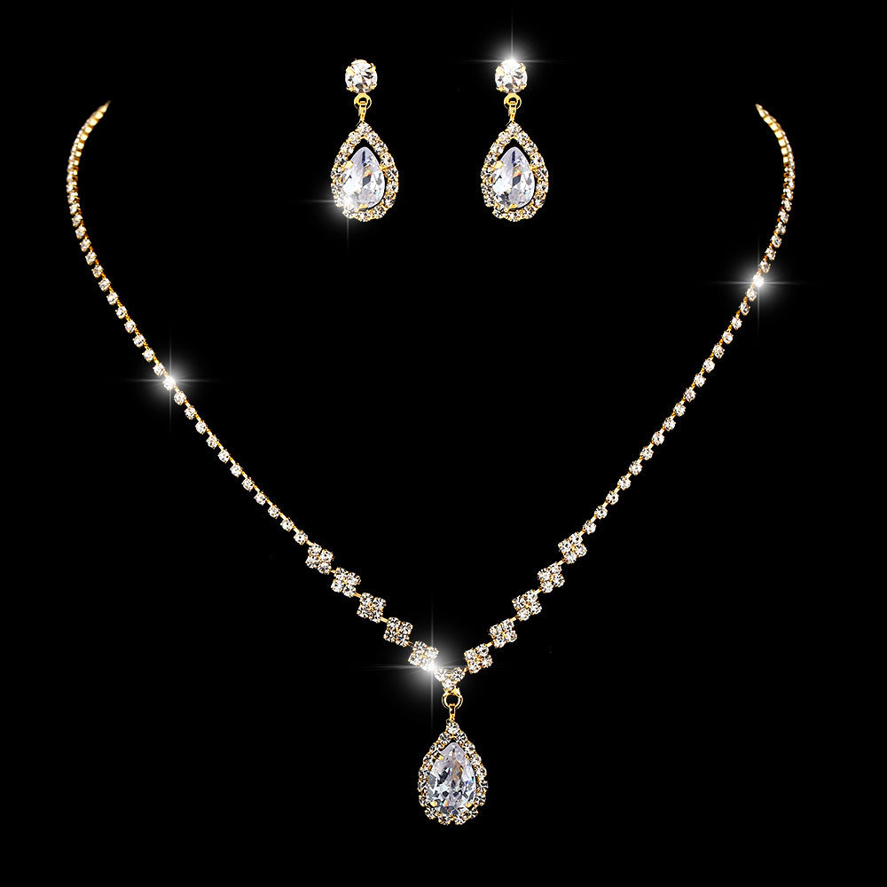 Brillantes Full-Diamond Zirkonia Tropfenhalskette & Ohrringe Schmuckset - ❤️Princess Store❤️