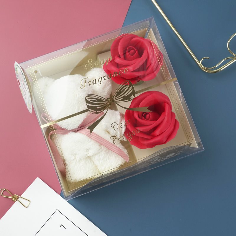 Romantische Geschenkbox mit Seifenrosen und Kuschelbär – Perfekt für besondere Anlässe - ❤️Princess Store❤️