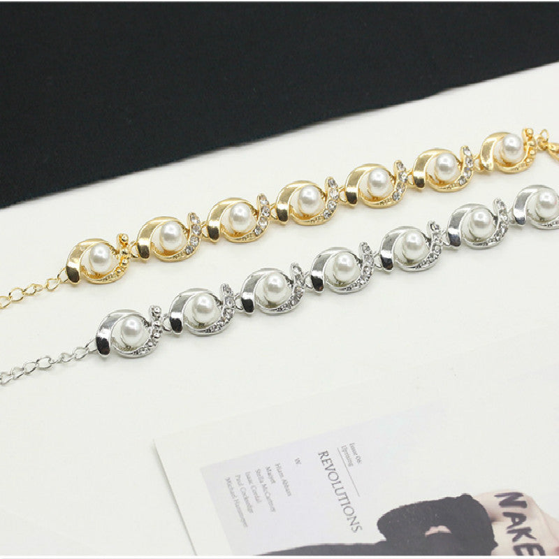 Alloy diamond pearl bracelet personality creative bracelet - ❤️Princess Store❤️