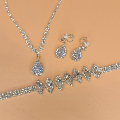 Brillantes Full-Diamond Zirkonia Tropfenhalskette & Ohrringe Schmuckset - ❤️Princess Store❤️