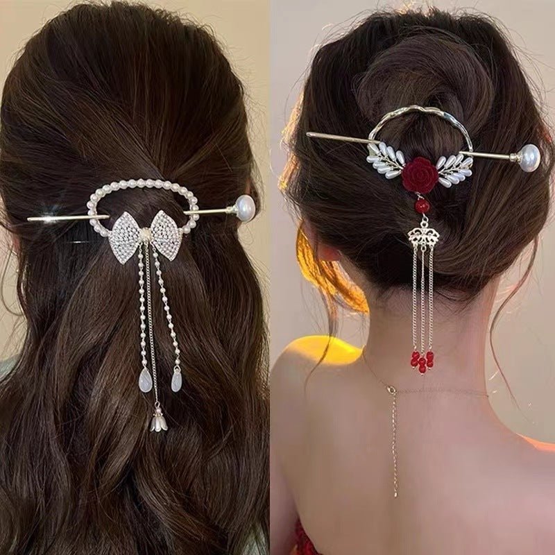 Pearl Rose Hairpin Tassel Ancient - ❤️Princess Store❤️