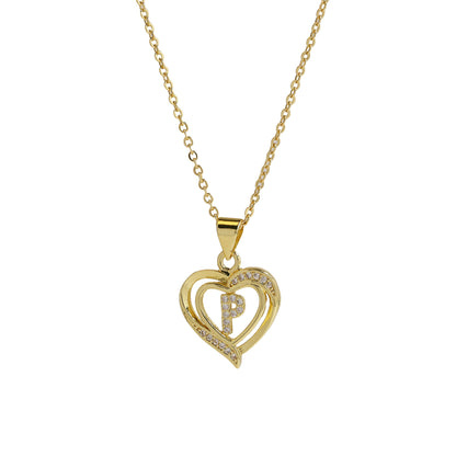 18K Brass Peach Heart 26 English Letters Necklace - ❤️Princess Store❤️