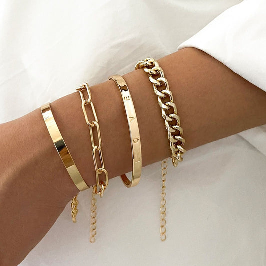 LOVE Armband Set – 4-teilig, Gold & Silber - ❤️Princess Store❤️