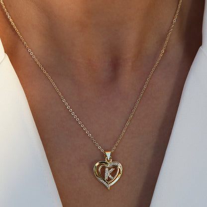 18K Brass Peach Heart 26 English Letters Necklace - ❤️Princess Store❤️