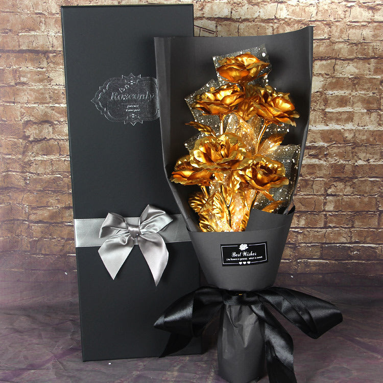 Gold Rose Bouquet Handgefertigtes Goldfolie Kunstrosenbouquet - Mit Geschenkbox, Christmas Valentine's Day Gift - ❤️Princess Store❤️