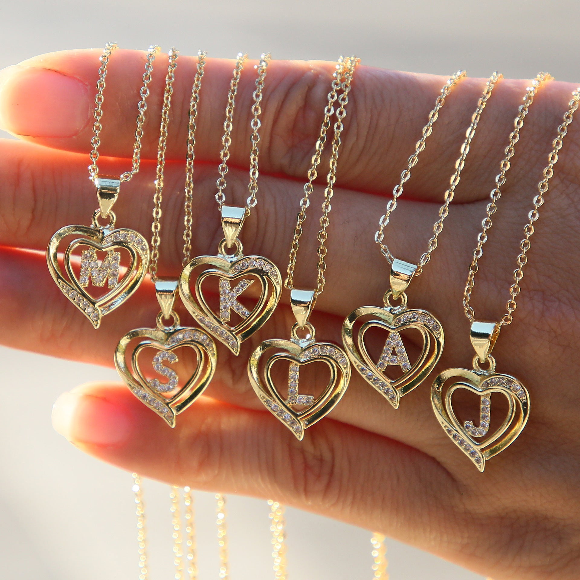 18K Brass Peach Heart 26 English Letters Necklace - ❤️Princess Store❤️