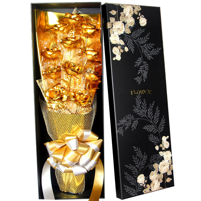 Gold Rose Bouquet Handgefertigtes Goldfolie Kunstrosenbouquet - Mit Geschenkbox, Christmas Valentine's Day Gift - ❤️Princess Store❤️