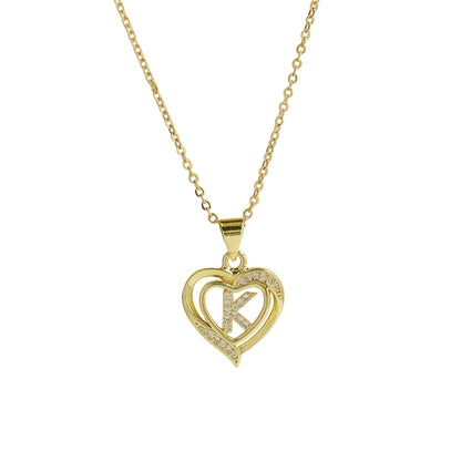 18K Brass Peach Heart 26 English Letters Necklace - ❤️Princess Store❤️