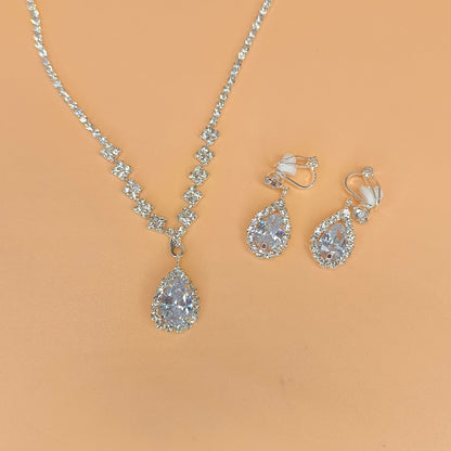 Brillantes Full-Diamond Zirkonia Tropfenhalskette & Ohrringe Schmuckset - ❤️Princess Store❤️