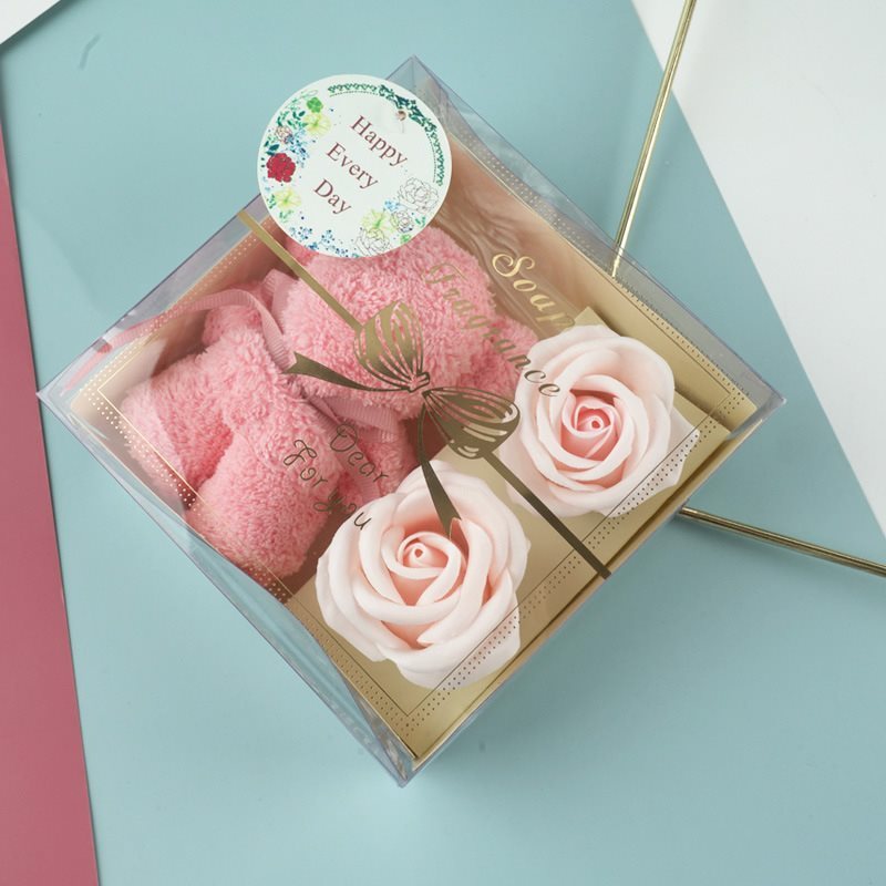 Romantische Geschenkbox mit Seifenrosen und Kuschelbär – Perfekt für besondere Anlässe - ❤️Princess Store❤️