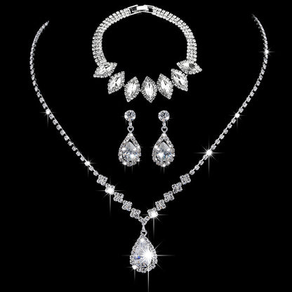 Brillantes Full-Diamond Zirkonia Tropfenhalskette & Ohrringe Schmuckset - ❤️Princess Store❤️