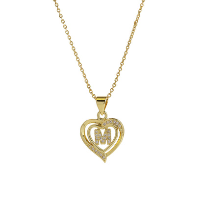 18K Brass Peach Heart 26 English Letters Necklace - ❤️Princess Store❤️