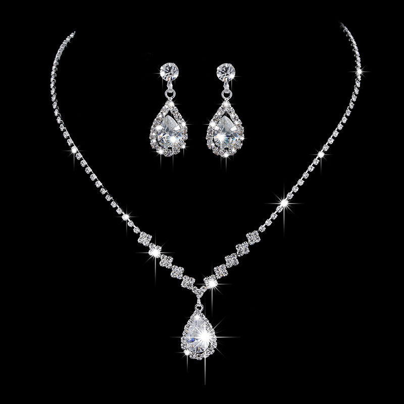 Brillantes Full-Diamond Zirkonia Tropfenhalskette & Ohrringe Schmuckset - ❤️Princess Store❤️