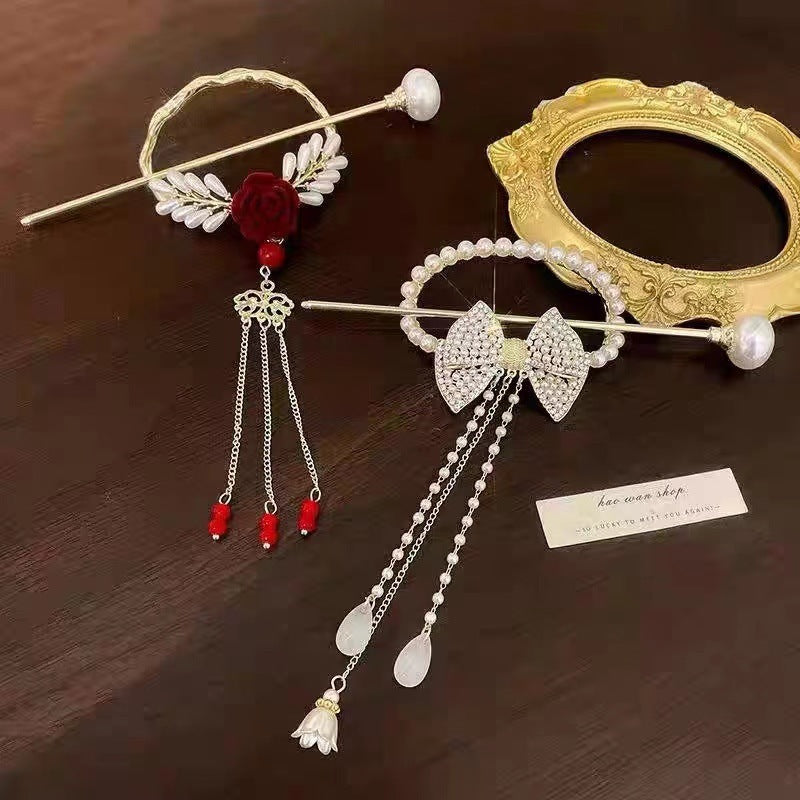 Pearl Rose Hairpin Tassel Ancient - ❤️Princess Store❤️